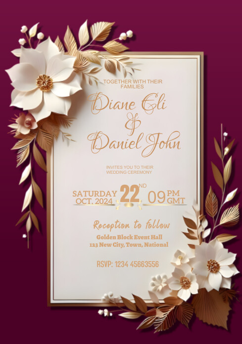 White Floral Wedding Invitation Card Template | PosterMyWall