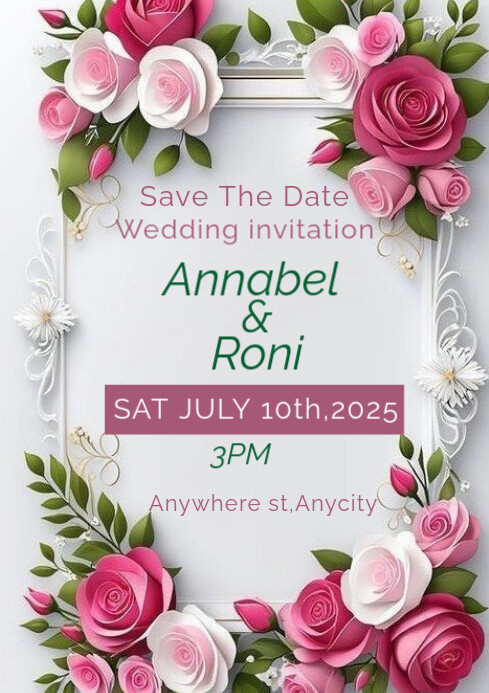 White Floral Wedding Invitation Card Template A4 | PosterMyWall
