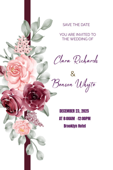 White Floral Wedding Invitation Cards Poster Template | PosterMyWall