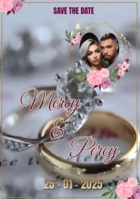 White Floral Wedding Invitation Design Templa A3 template