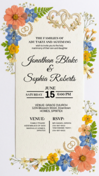 White Floral Wedding Invitation Digital Display งานแสดงผลงานแบบดิจิทัล (9:16) template