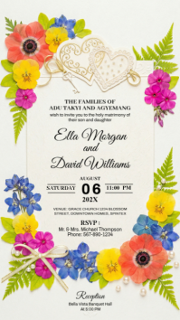 White Floral Wedding Invitation Digital Display template