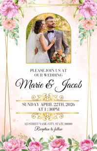 White Floral Wedding Invitation Half Page Wide template