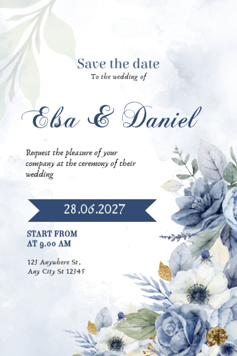 White floral wedding invitation poster Template | PosterMyWall