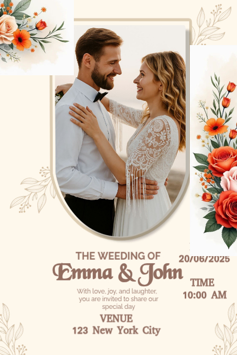 White Floral Wedding Invitation Poster Template | PosterMyWall