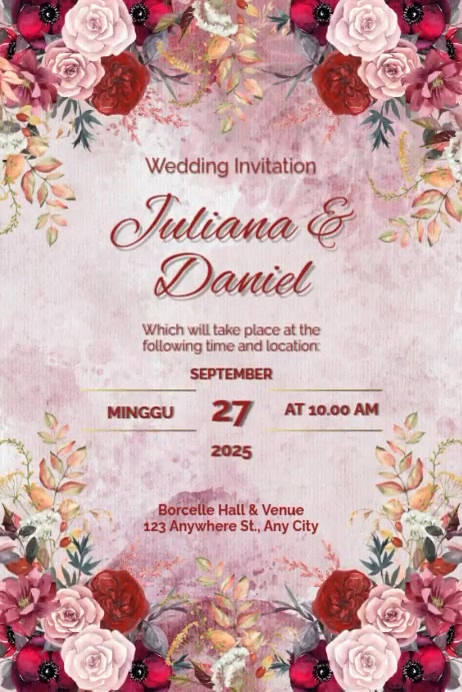 White Floral Wedding Invitation Poster Template | PosterMyWall