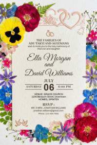 White Floral Wedding Invitation Poster template