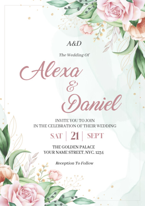Plantilla de White Floral Wedding Invitation Template A4 | PosterMyWall