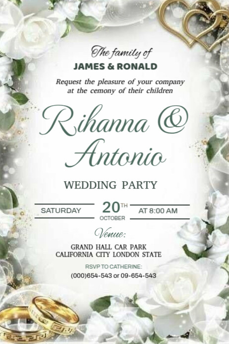 White Floral Wedding Invitation Template Design Poster | PosterMyWall