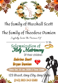 White Floral Wedding Invite Card A2 template