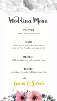 White Floral Wedding Menu Digital Display Vid template