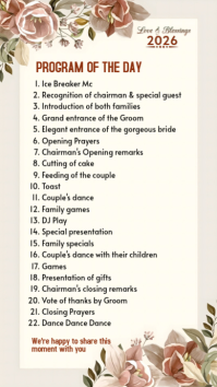 White Floral Wedding Program | Editable Program Of The Day Template Instagram Story