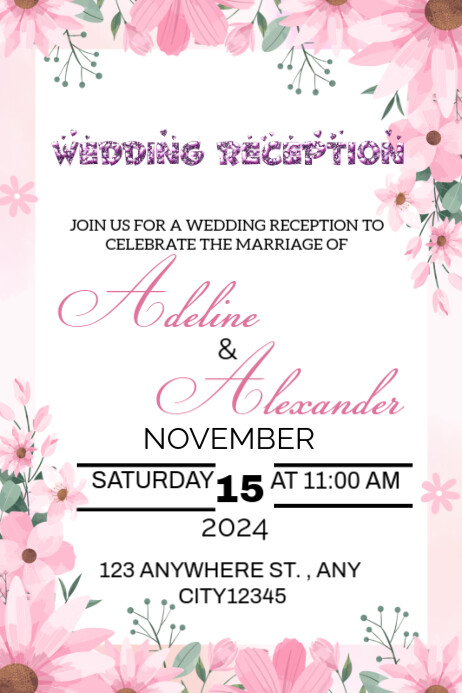 Plantilla de White Floral Wedding Reception Card Poster | PosterMyWall