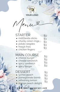 White Floral Wedding Restaurant Menu Tabloid template