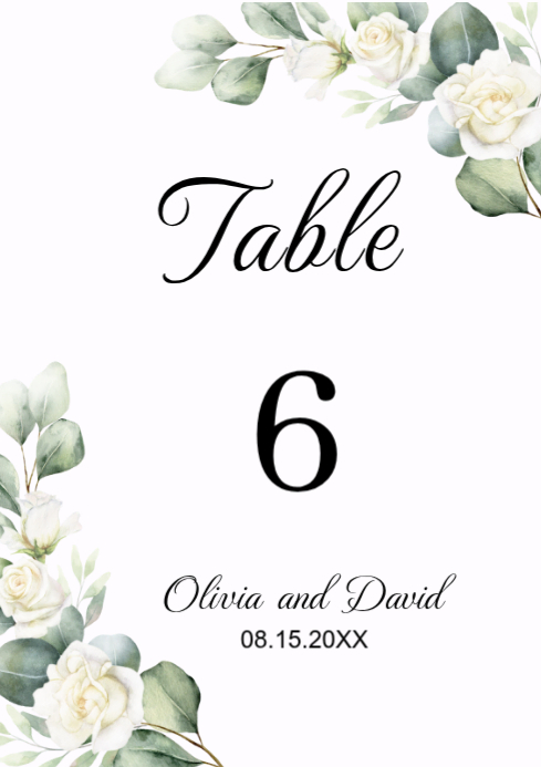 White Wedding Table Number A4 Template | PosterMyWall