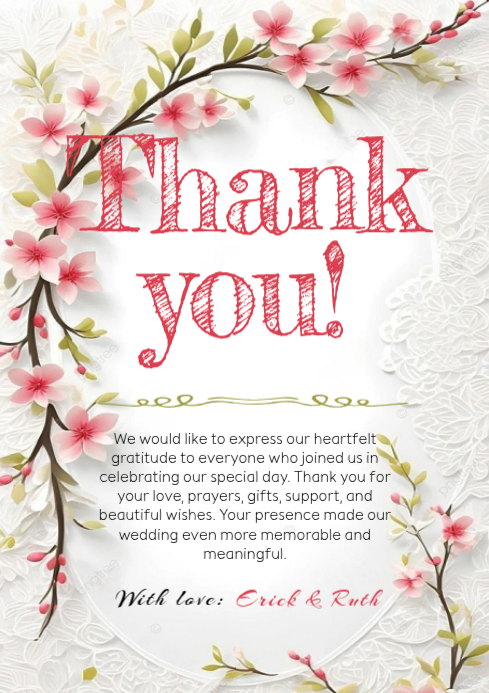 White Wedding Thank You A4 Template | PosterMyWall