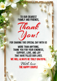 White Floral Wedding Thank You Card A6 template