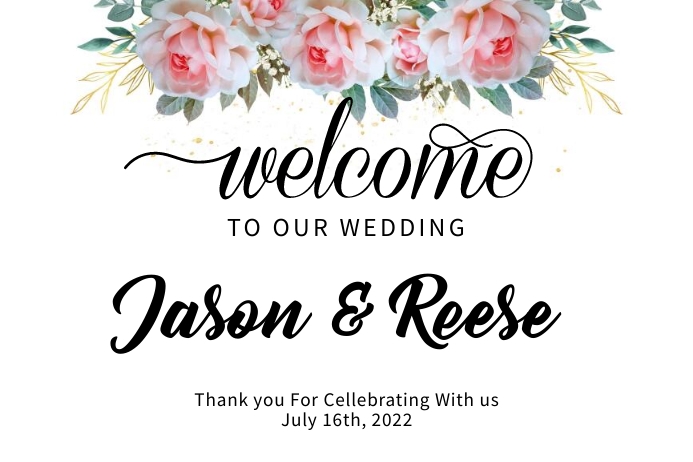 White Floral Wedding Welcome Sign Cartaz template