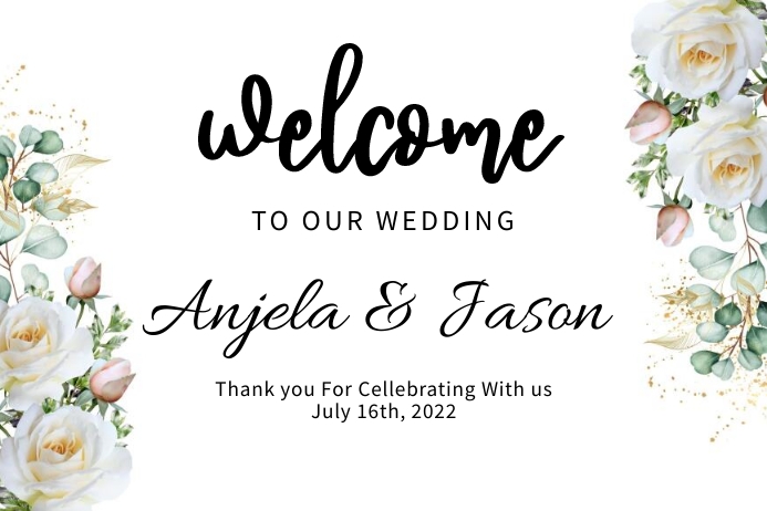 White Floral Wedding Welcome Sign Cartaz template
