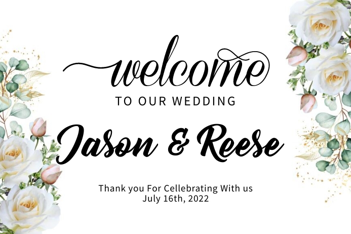 White Floral Wedding Welcome Sign Plakkaat template