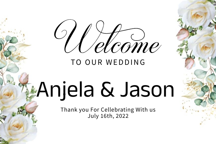 White Floral Wedding Welcome Sign Cartaz template