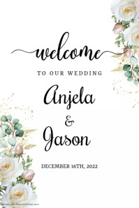 White Floral Wedding Welcome Sign Template | PosterMyWall
