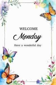 White Floral Welcome Monday  Poster Póster template
