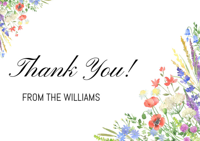 White Floral Wildflower Thank You Card Template A4 | PosterMyWall