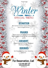 White Floral Winter Special Menu Template  A4