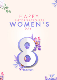 White Floral Women's Day Card Design A6 template