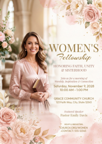 White Floral Women's Fellowship Event A4 template