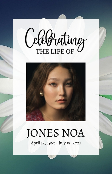 White flower Funeral Program Template | PosterMyWall