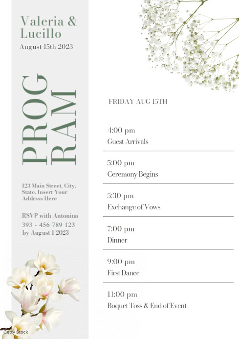Event Program Flor Samples white flower wedding event program template d | PosterMyWall