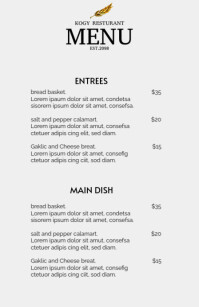 White Food Menu  Tabloid template