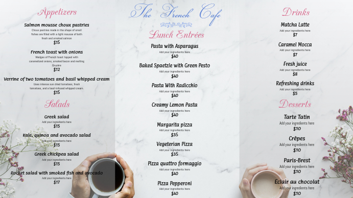 White French Cafe Menu Template งานแสดงผลงานแบบดิจิทัล (16:9)