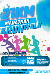 White Futuristic 21km Marathon,  Poster template