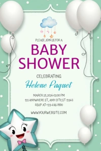 White Futuristic Baby Shower Invitation Pinterest Graphic template