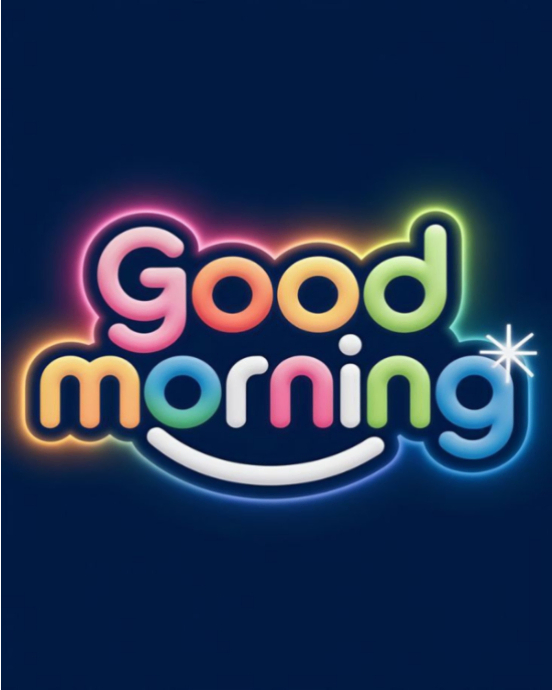 White Futuristic Good Morning Neon Text | Colorful Glow Design | Bright ...
