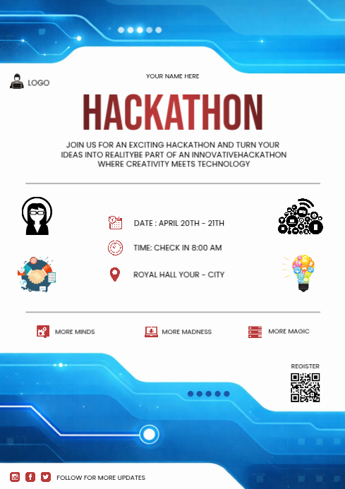 White Hackathon Event A4 Template | PosterMyWall