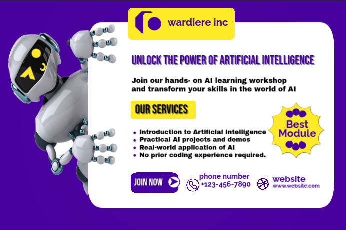 White Futuristic Purple and yellow artificial intelligence learning workshop Poster Plakkaat template