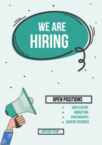 White Futuristic We Are Hiring A5 template