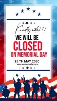 White Futuristic We Will Be Closed On Memorial Day Digital Display (9:16) template