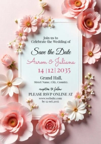 White Futuristic  Wedding Invitation Template A4