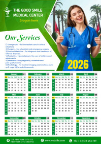 White Géométrique Medical Calendar 2026 A4 template