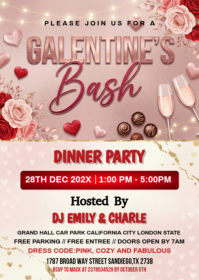 White Galentine's Day Dinner Party A6 template