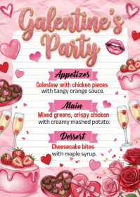 White Galentine's Day Party Menu A6 template