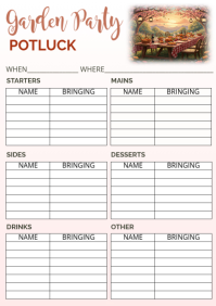 White Garden Party Potluck Signup Sheet A4 template