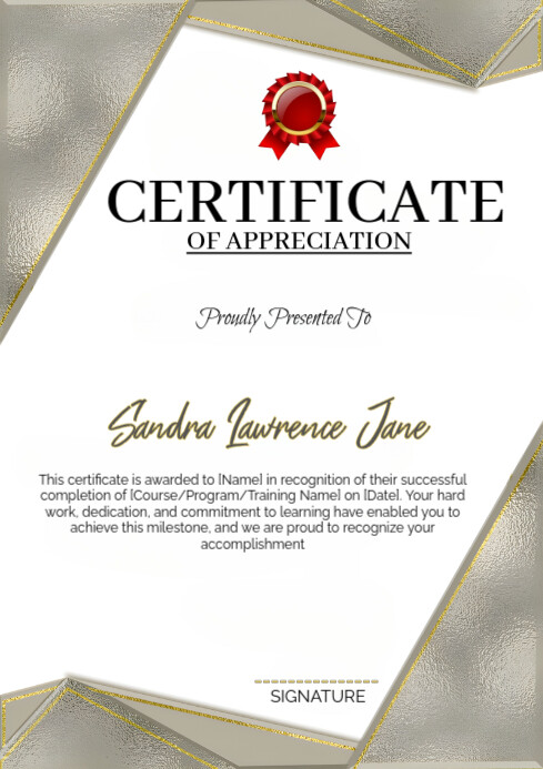 White Geometric Certificate Of Appreciation A4 Template | PosterMyWall