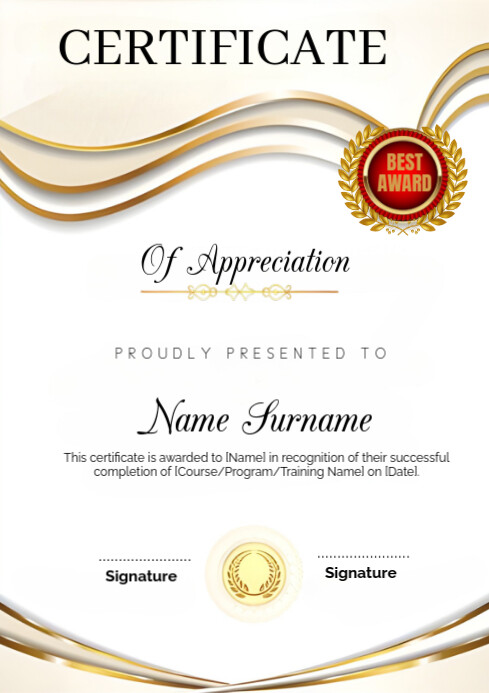 White Geometric Certificate Of Appreciation Template A4 | PosterMyWall