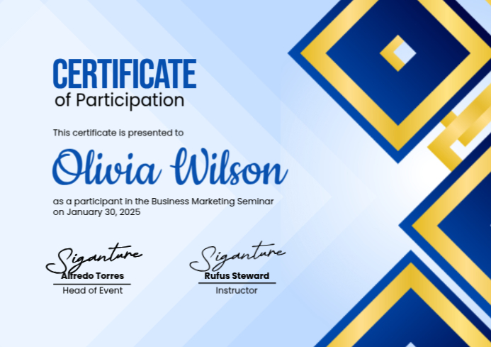 White Geometric Certificate Of Participation A4 Template | PosterMyWall